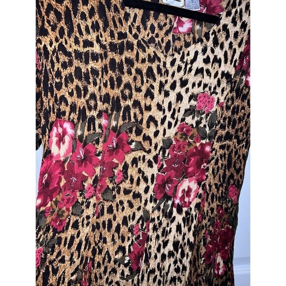 Vintage PRETTY PINK Short Sleeve Crinkle Animal Print Maxi Dress Gypsy 90s - Picture 5 of 11